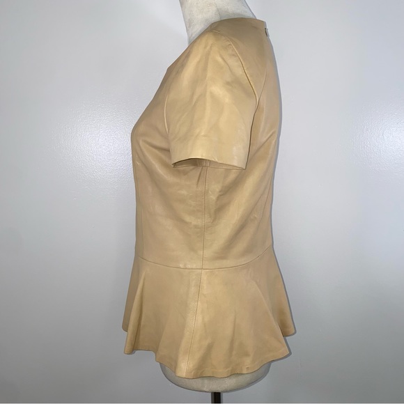 DKNY 100% lambs skin peplum short sleeve top size 6 tan - Picture 4 of 11
